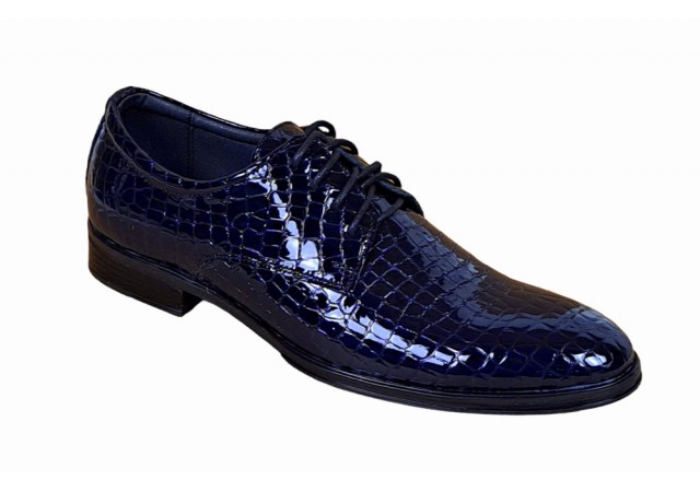 Pantofi barbati eleganti din piele naturala, Croco, bleumarin inchis, LAC, TESTCROCOBL